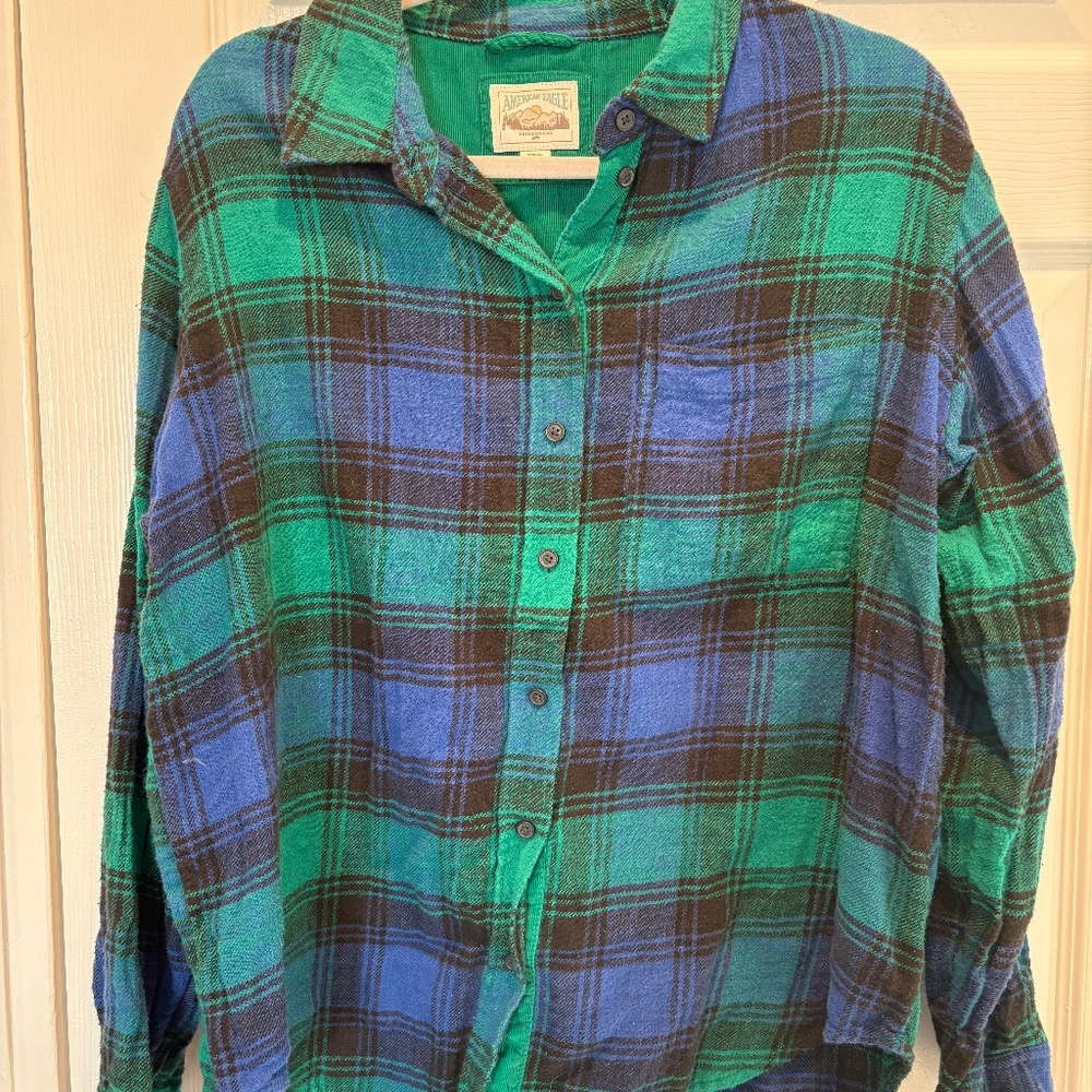 American Eagle Blue and Green Flannel